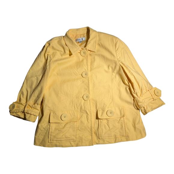 Vtg Y2K Coldwater Creek Butter Yellow Textured Cotton 3/4 Sleeve Jacket 12 P - Picture 1 of 4
